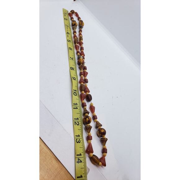 Vintage Art Glass Bead Necklace Marbled Long 30" Retro Jewelry Statement Boho - Picture 7 of 7
